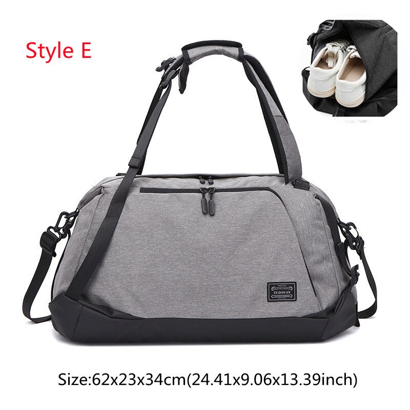 High Capacity Travel Tote Multifunction Cosmetic Clothes Storage Duffle Shoulder Bags Sports Fitness Handbag Accessories Supplie: E Gray