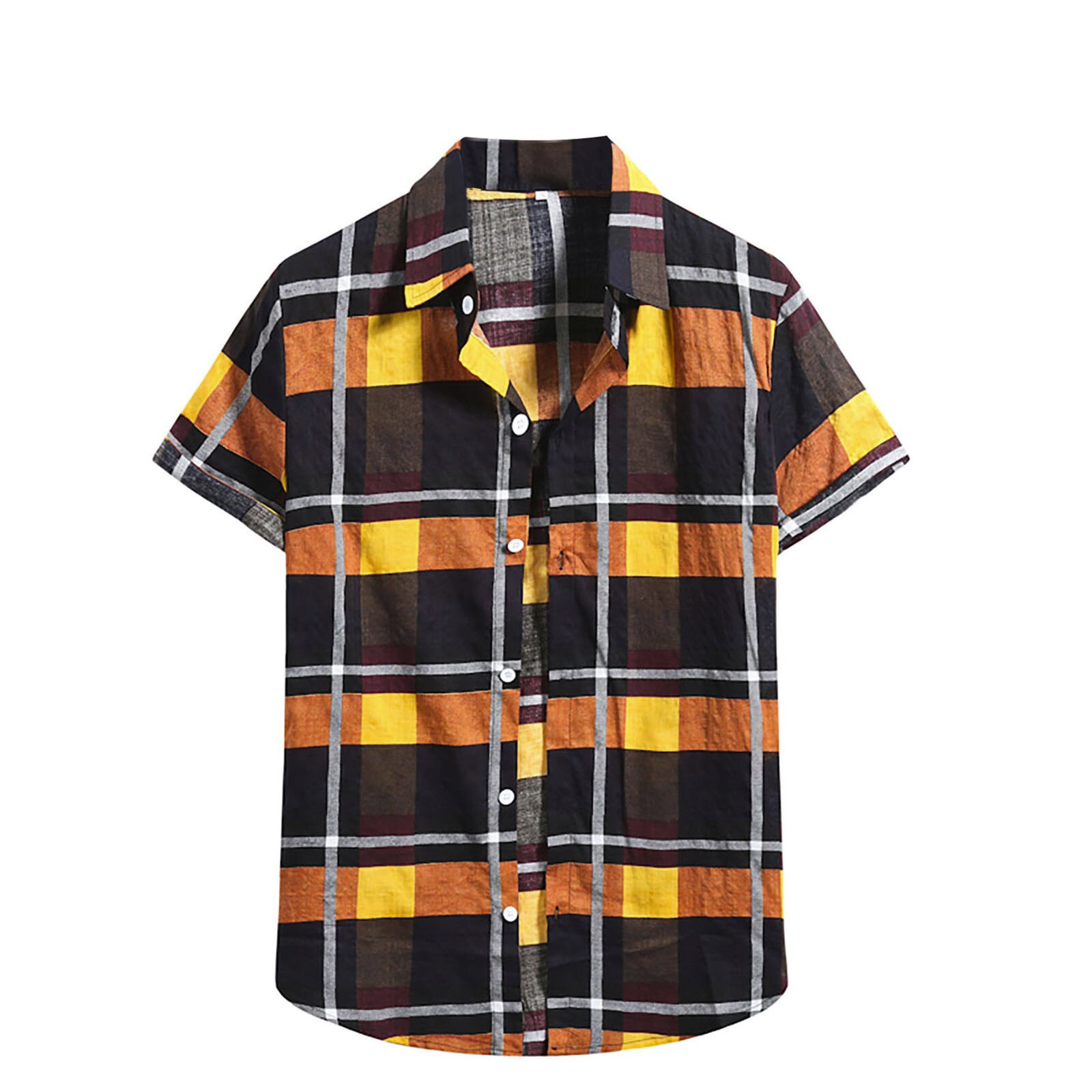 Plus Size Men's Shirts Summer Men's Button Regular Fit Short Sleeve Plaid Casual Shirts Male Clothing #t2g: XL