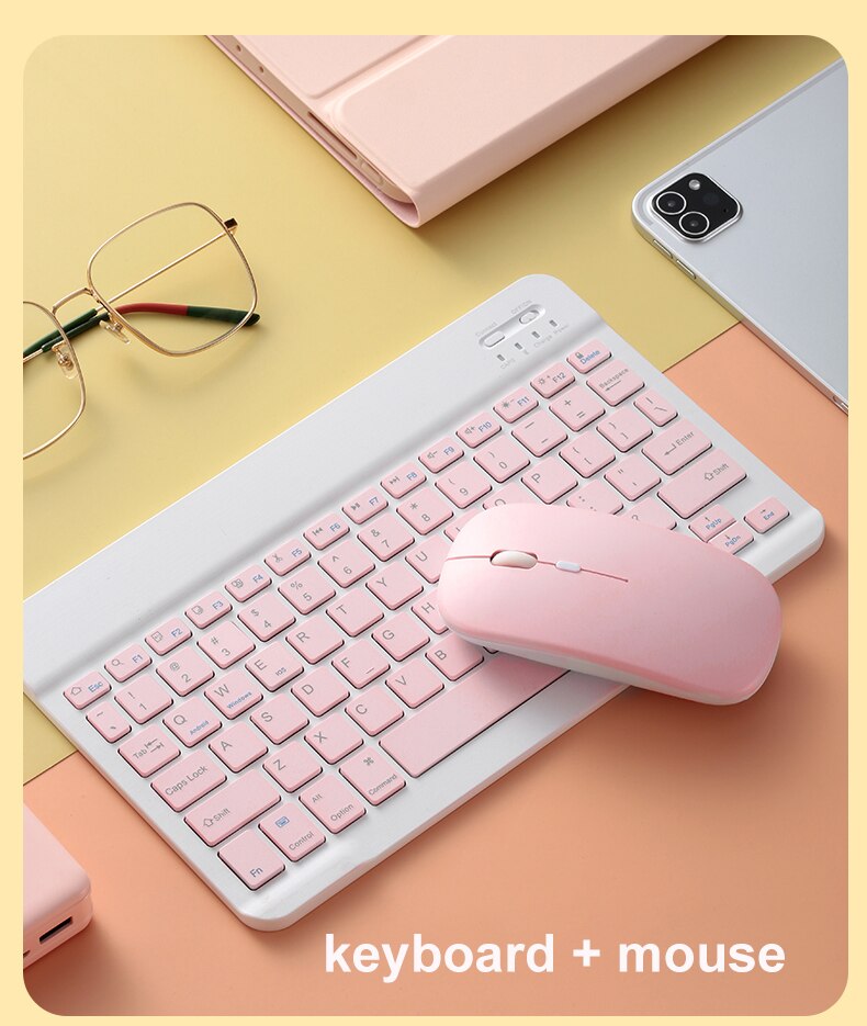Bluetooth näppäimistö ipad pro 11 12.9 air 3 pro 10.5 air 2 9.7 ipad 10.2 7th sukupolvi hiirellä samsung android tabletille: Pinkki ja hiiri