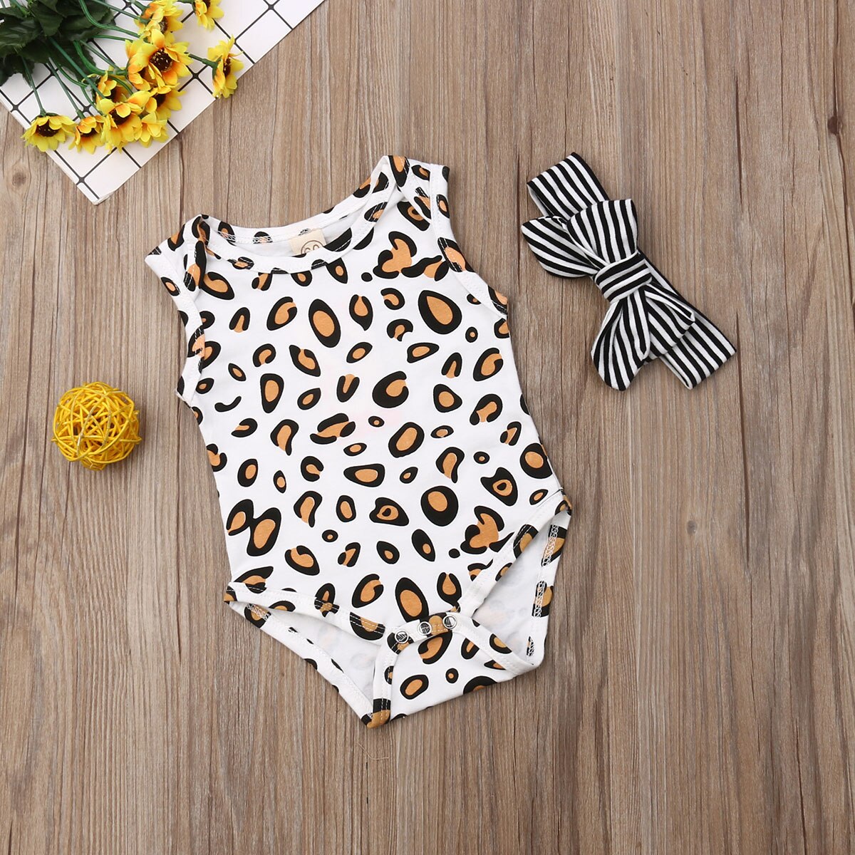 Combinaison sans manches pour -né, imprimé léopard, unisexe, bébé garçon et fille, bandeau, tenue à la ,: 12M
