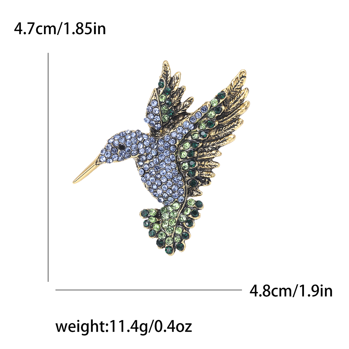 Broches colibri en strass pour femmes, unisexe, en verre, oiseau, animaux, Banquet, fête, sac à dos, , accessoires bijoux: Couleur or pur