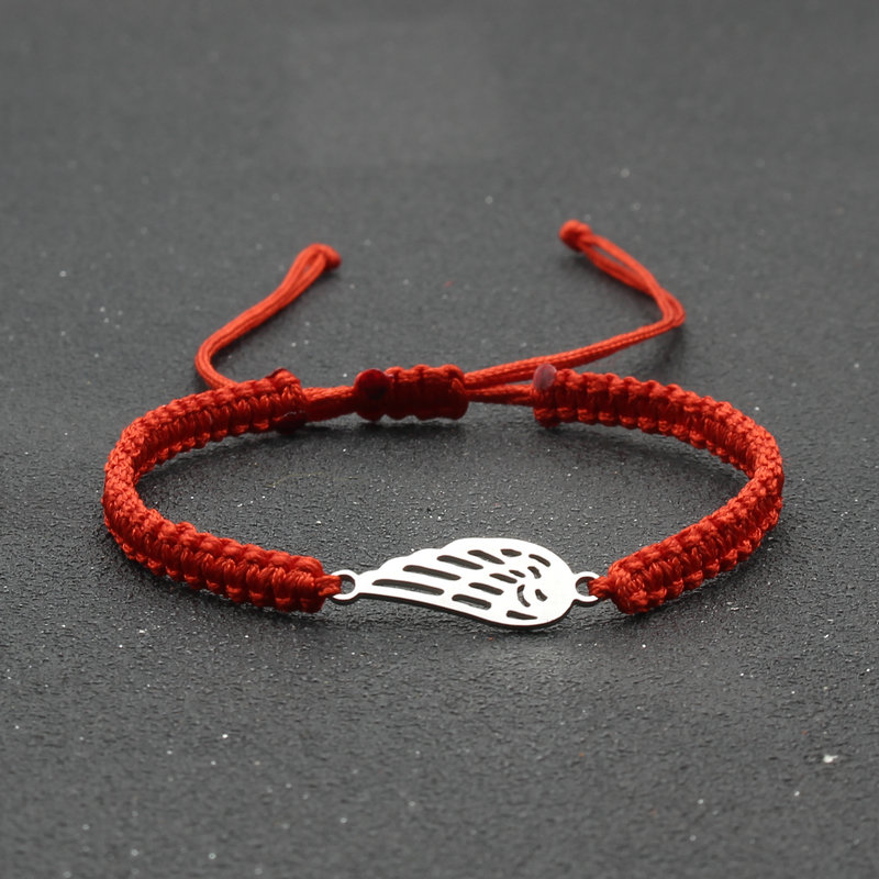Bransoleta ze stali nierdzewnej Angel Wing Charm bransoletka ręcznie pleciona regulowana Lucky czerwona linka bransoletki dla kobiet mężczyzn biżuteria przyjaźni: Red