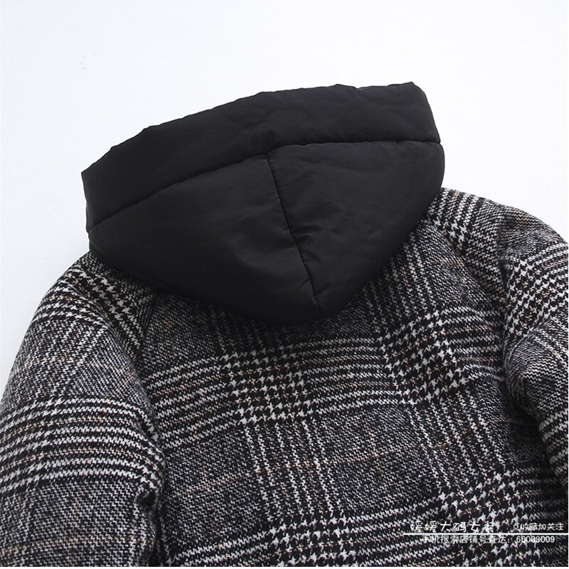 Large size Women Winter Cotton Hooded Jacket Coat Loose Warm Plaid Medium long Outerwear Casual Female Basic Jacket 4XL