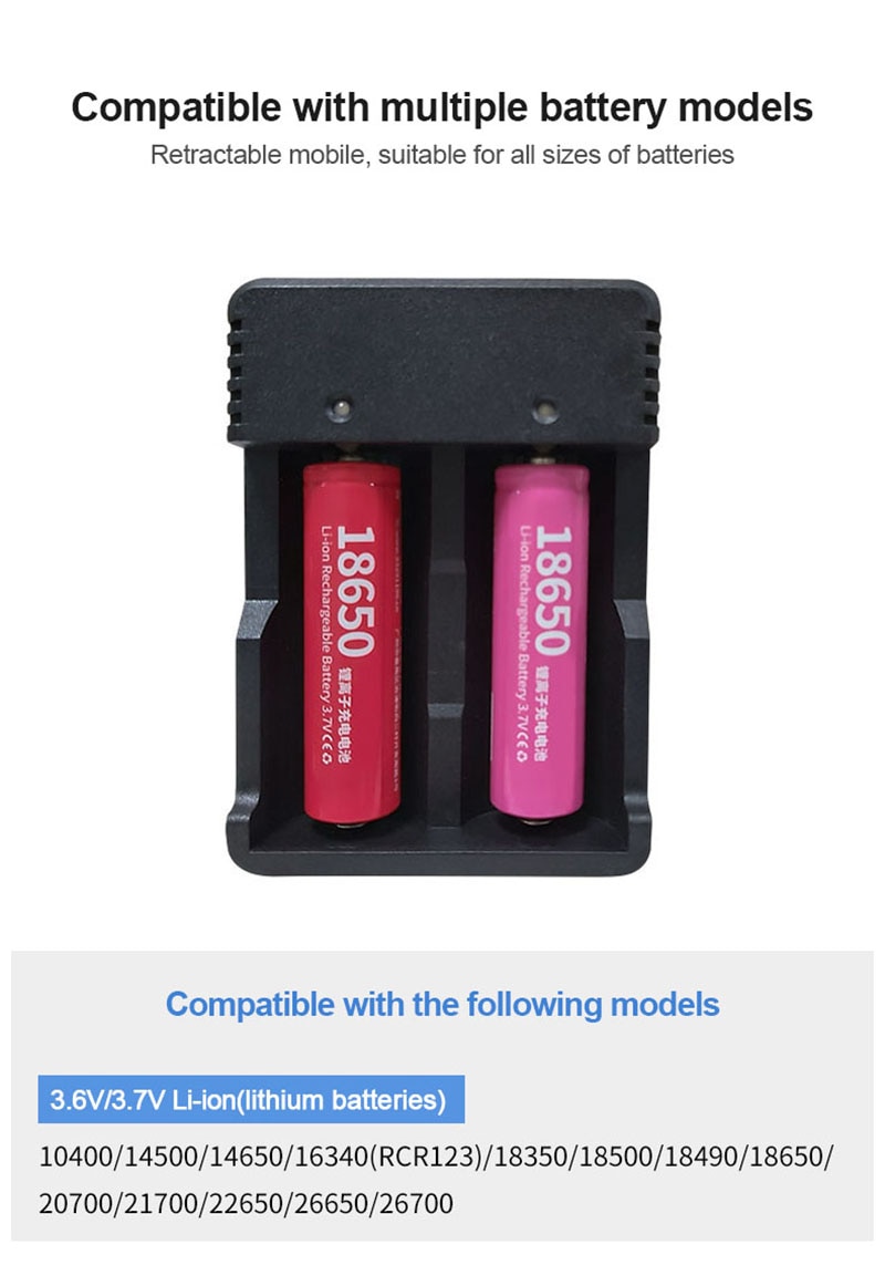 VOXLINK chargeur de batterie 2 slots USB recharge Intelligente 18650 26650 21700 14500 26500 22650 26700 Li-ion chargeur De Batterie Rechargeable