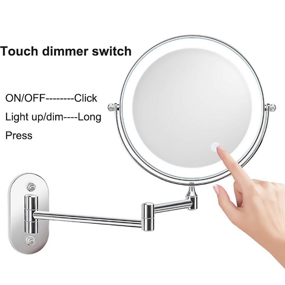Led Wall Mounted Bathroom Mirror Makeup Mirror 10X Magnification Adjustable Wall Mirror Touch Dimming Double Sided Mirror