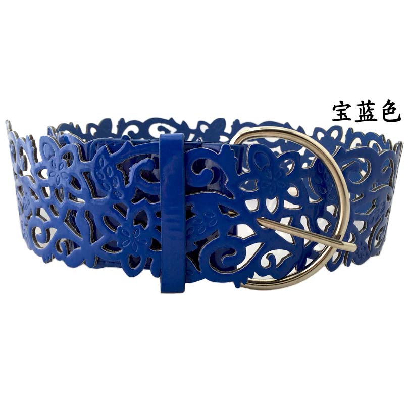 Match uitsparing pin gesp brede riem vrouwen brede buikband mode bloem decoratie strap: blue