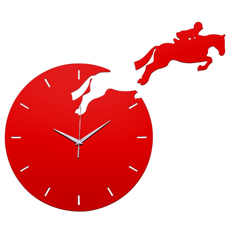 Bricolage 3D horloge murale cheval chevalier amusant horloge mur Art acrylique miroir Stickers muraux peintures murales décor à la maison bébé chambre de bébé décalcomanies modernes: Red