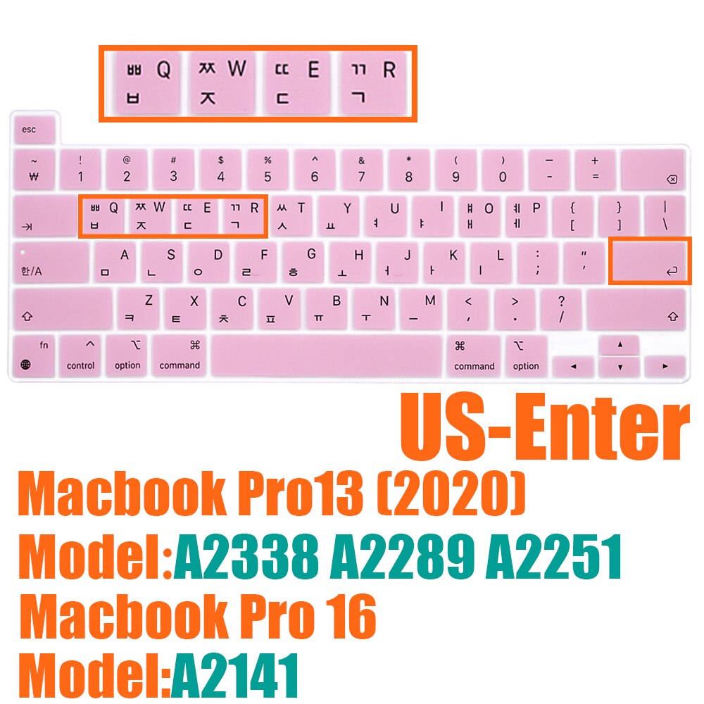 SDYIGOE-cubierta de teclado coreano para MacBook Pro13 pulgadas, M1, A2289A2338A2141 Pro16, con barra táctil, protector de película de piel para teclado: US-enter pink