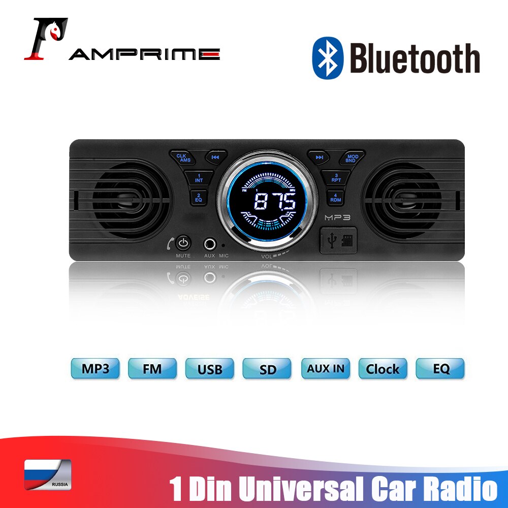 Amprime 1din Autoradio Universele 1 Din 12V Fm MP3 Bluetooth Autoradio Handsfree Bellen Auto Met Luid speaker In-Dash Auto Stereo