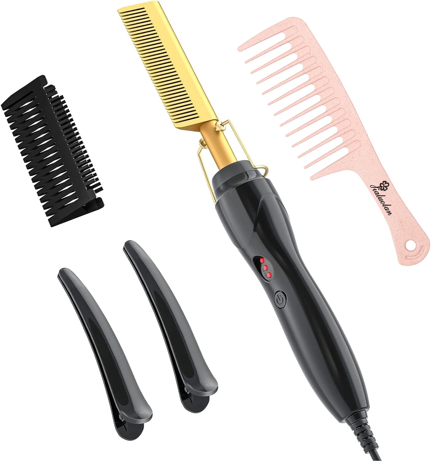 UNTIOR Dry And Wet Straight Hair Curling Copper Comb Bangs Straight Hair Electric Heating Curling Comb Hair Comb: Yellow / UK