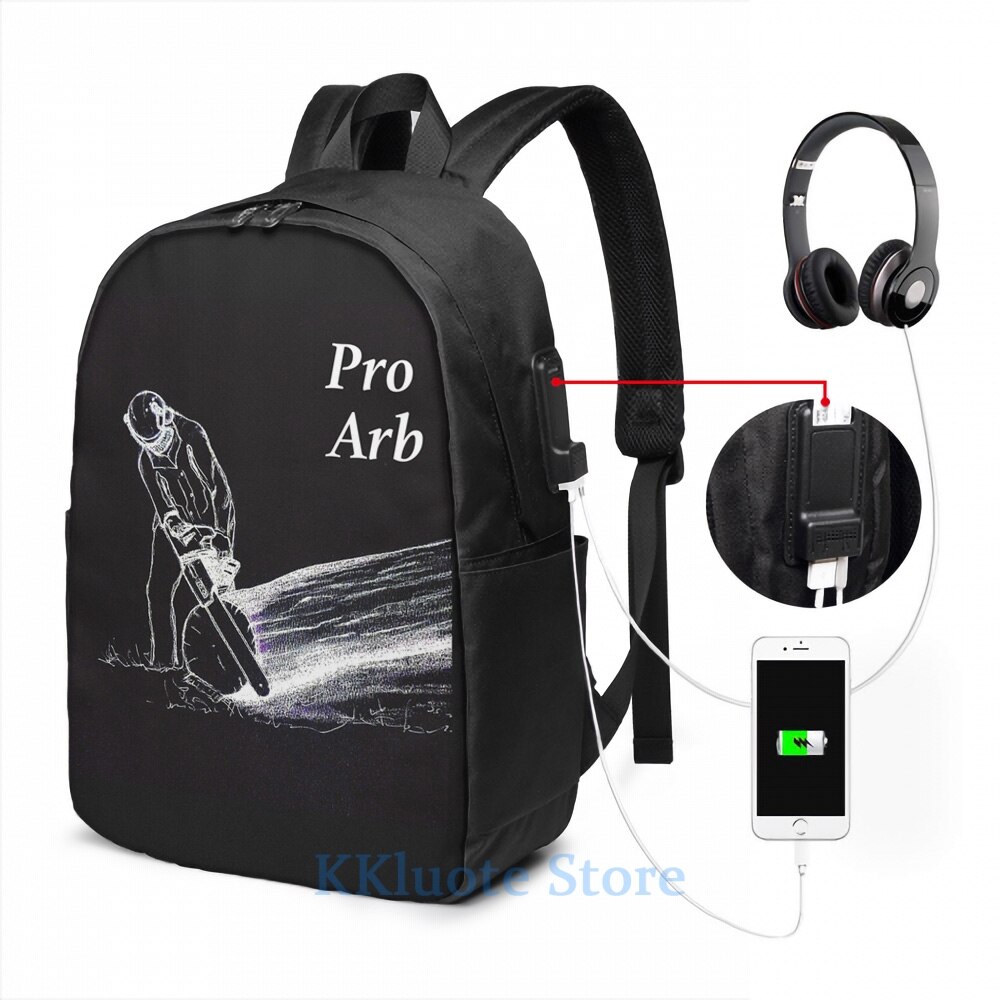 Estampado gráfico divertido Arborist y cirujano de árboles usando una motosierra USB carga mochila hombres mochilas escolares mujeres bolsa de viaje bolsa de ordenador portátil: USB Backpack 17 in