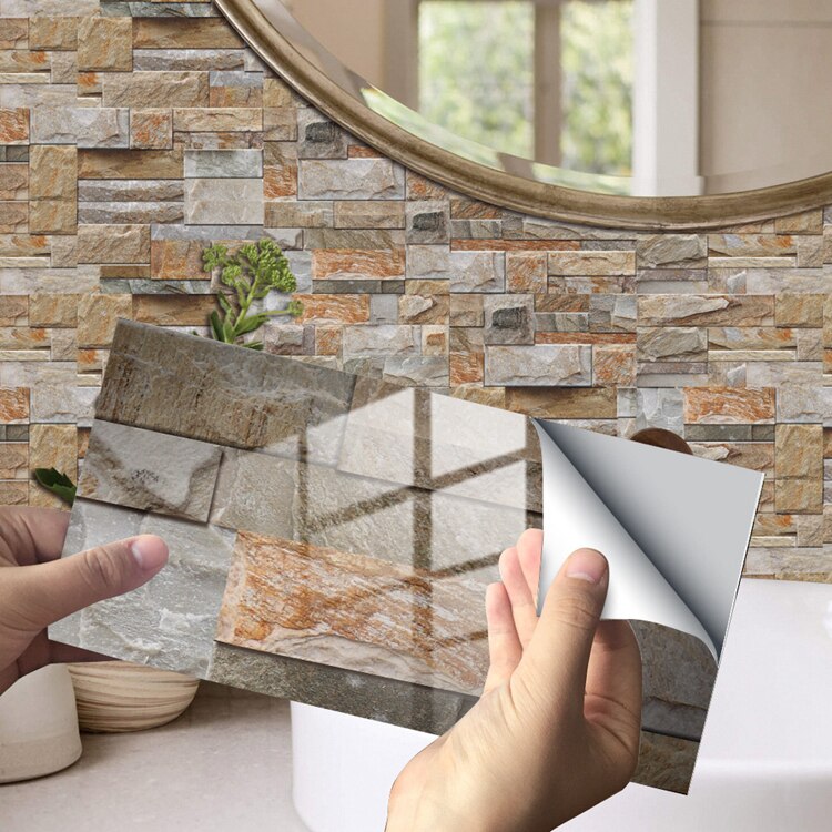 3D Wall Sticker Brick Rock Tile Stickers Backsplash Kitchen Self-adhesive Tiles Bathroom Wall Stickers Waterproof Home Decor: 48 pcs