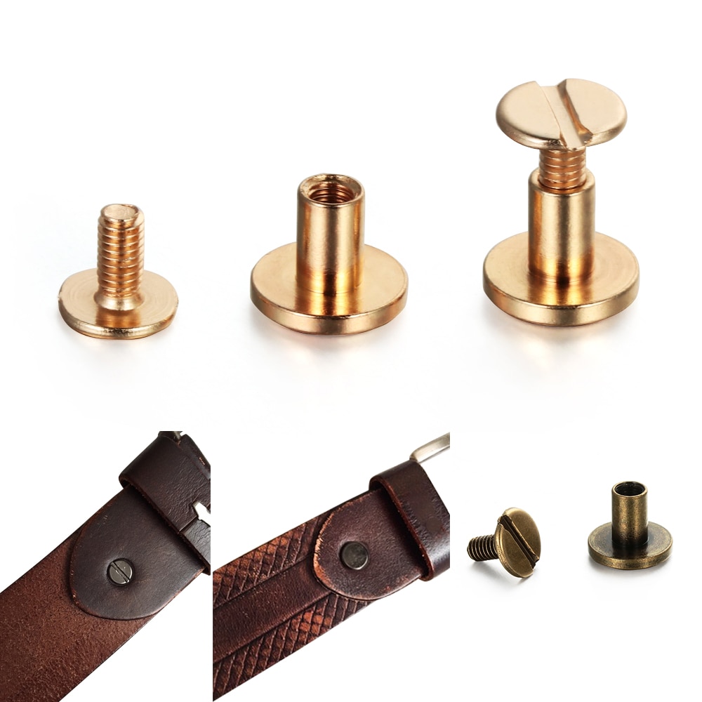 10pc 5/6.5/8mm solida band nitar skruv läder hantverk spik bult bokföring runt huvud skruvar bagage hantverk kläder mässing spik
