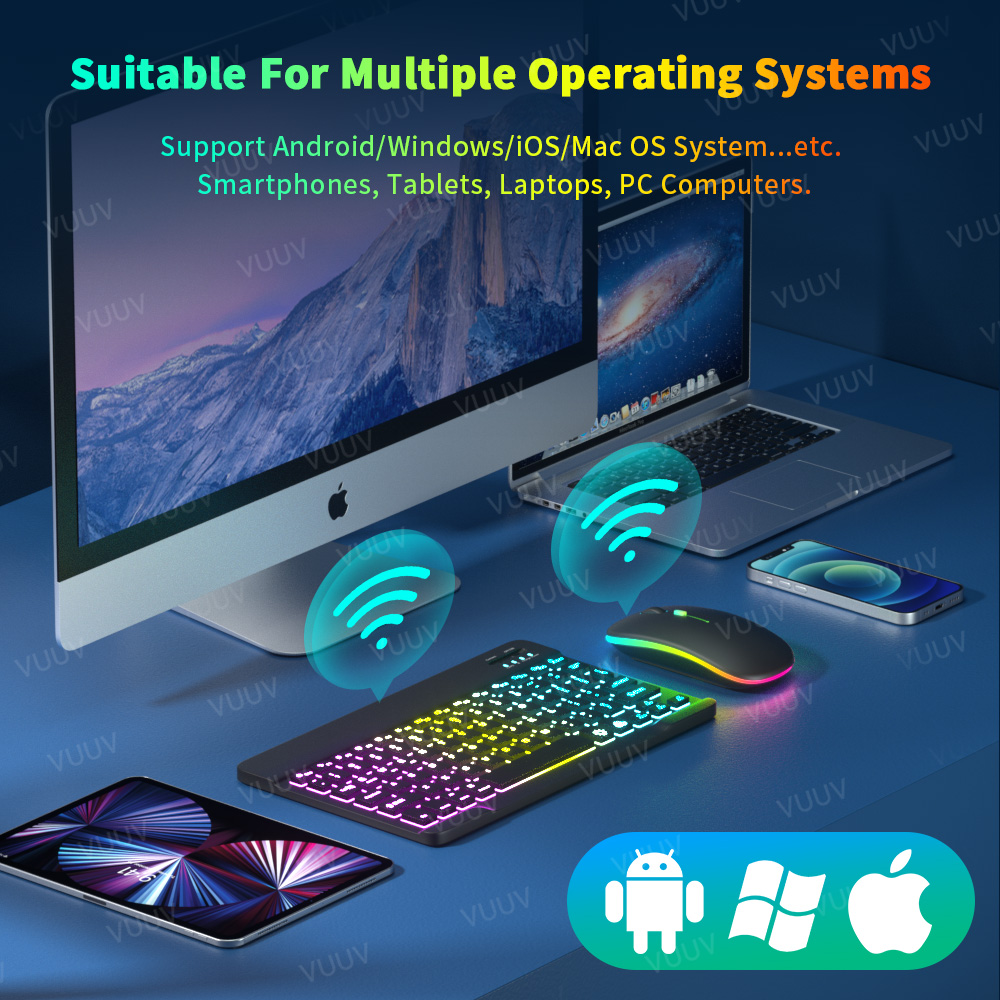 Bluetooth-compatible iPad Keyboard Mouse For iPad Pro 11 12.9 Air 4 7th 8th Rainbow Backlit Wireless Tablet Keyboard For Android