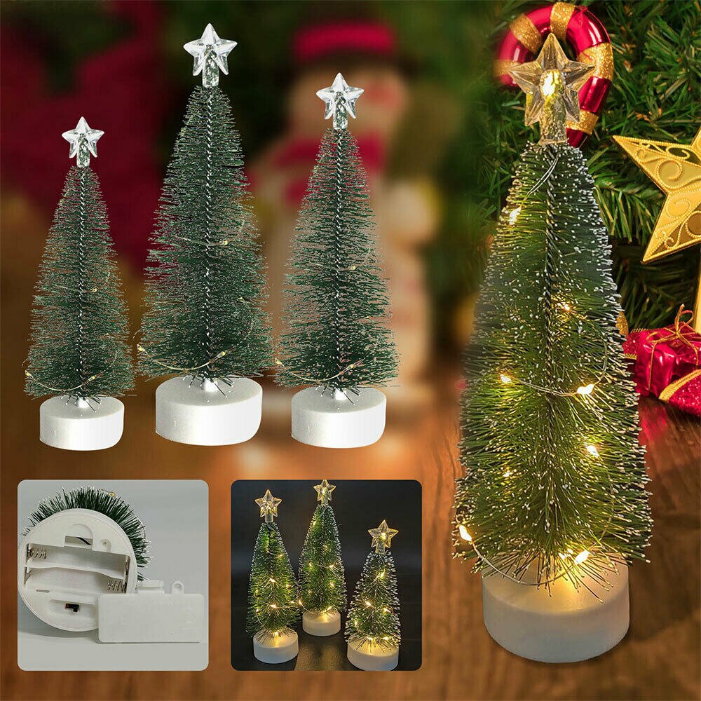 3pcs Mini Cedar Christmas Tree With LED Lights Small Pine Tree Table Desk Xmas Decoration Year