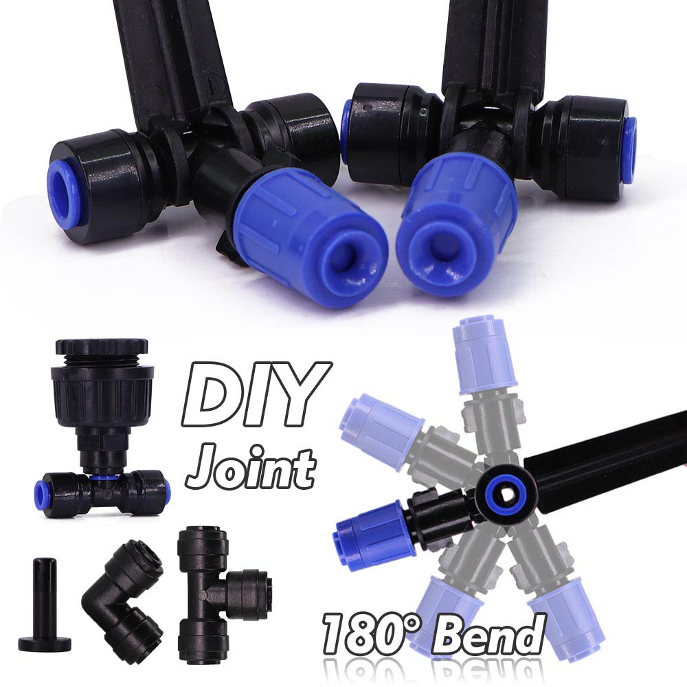 1/4" 4/6mm Bubbler Irrigation System 360° Adjustable Sprinkler w/ Support PE Hose Kit for Garden Lawn Plant Potted Drip Watering