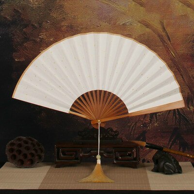 Chinese Brush Pen Calligraphy Paper Fan Ink Painting Creation Rice Paper Ventilador Blank Men/women Folding Xuan Paper Hand Fan: 23x41cm / B