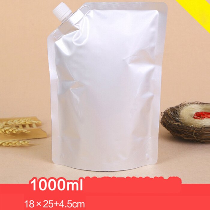 Stående pip vätskepåse återanvändbar tålig aluminiumfoliepåse öljuice dryckespåse förseglad förpackningspåse portabel 20 st/lot: 1000ml