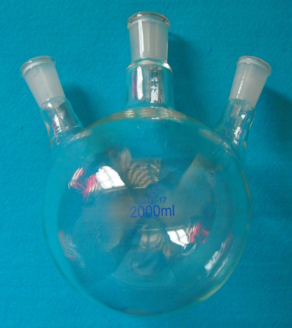 2000ml,24/40,3-neck,Round Bottom Glass Flask,Three necks,2 Litre,Lab Chemistry Boiling Bottle
