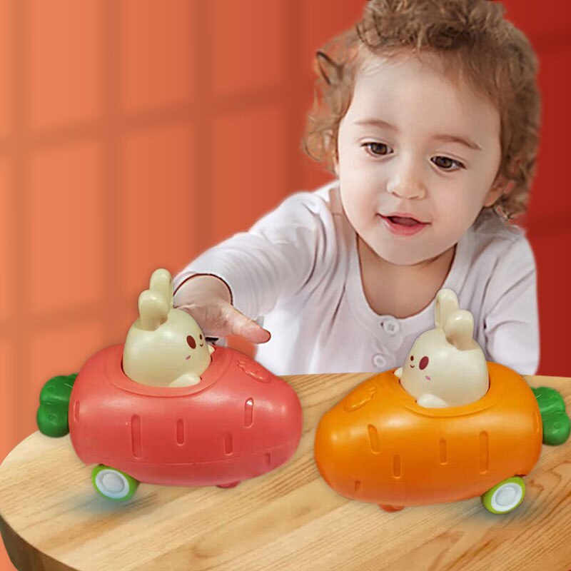 Cute Pet Animal Mini Car Toys For Baby Press Carrot Banana Cars With Music Pull Back Vehicles Press Cars For 1-6 Years Old