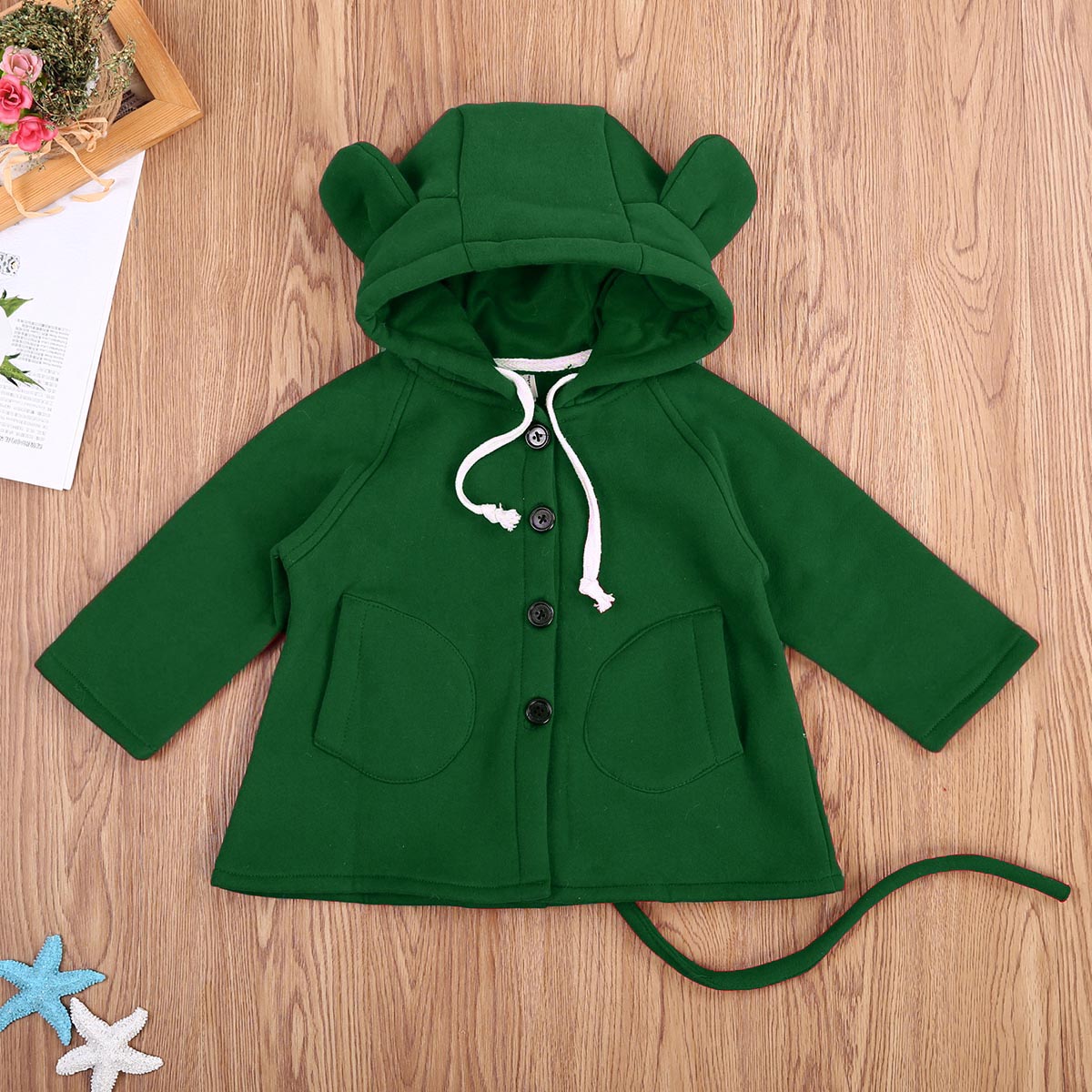 Focusnorm 1-6Y Baby Meisjes Winter Leuke Outwears Lange Mouw Kapmantel Met Oren Solid Single Breasted Warm Blends