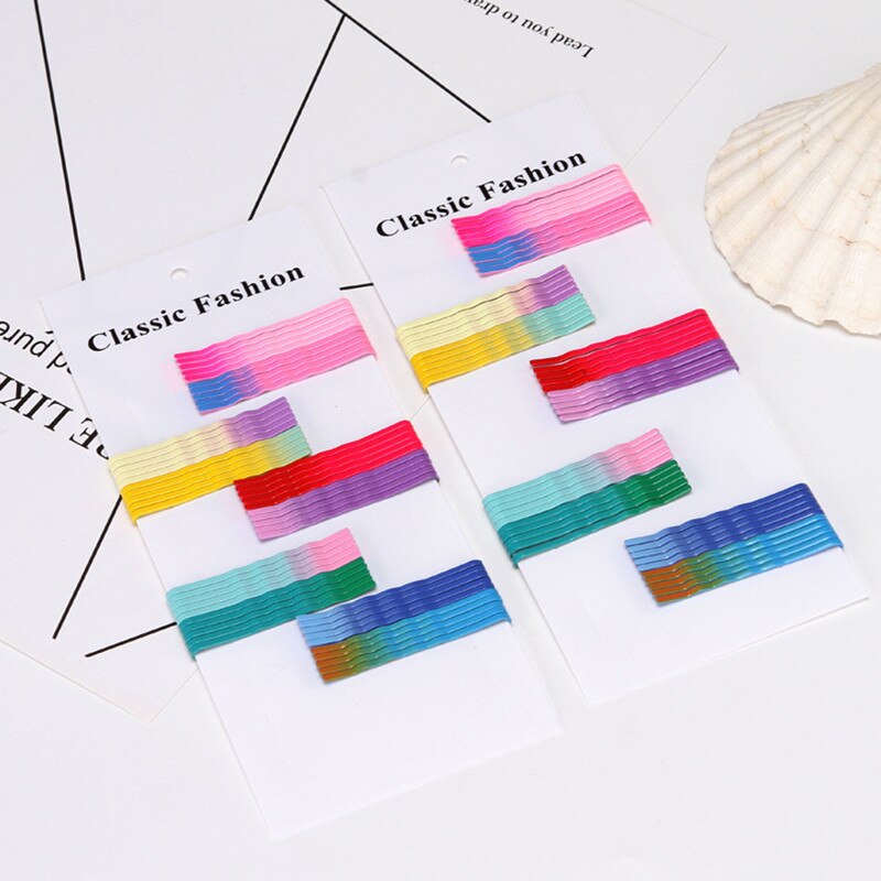 50pcs Baby Hair Clips Bobby Pins for Girls Wavy Hairpins Metal Barrettes Gradient Ramp Rainbow Color Child Accessories