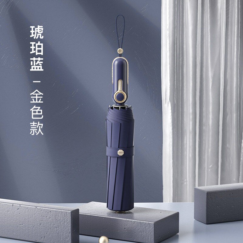 Zuodu parasol wzmocniony wiatroodporny męnarty uczeń przystojny automatyczny składany parasol deszcz lub połysk parasol podwójnego zastosowania: C- złoto