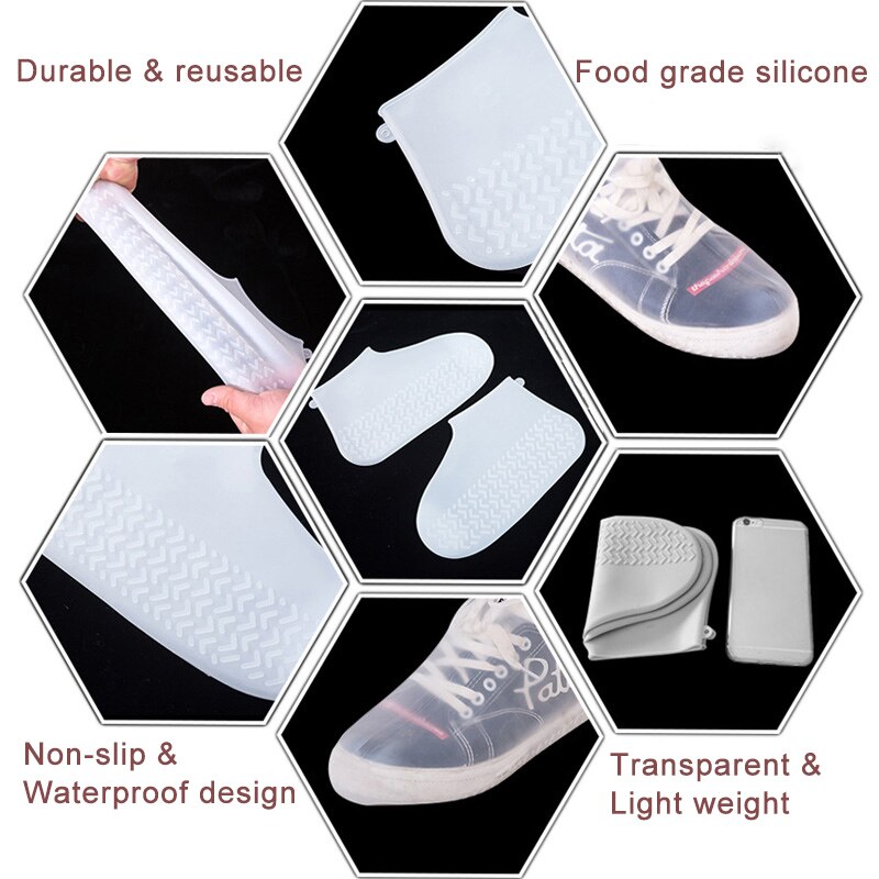 Un par de cubiertas impermeables para zapatos de lluvia, Botas de lluvia de silicona recargables, zapatos de lluvia antideslizantes para hombres y mujeres, suministros de viaje galocha