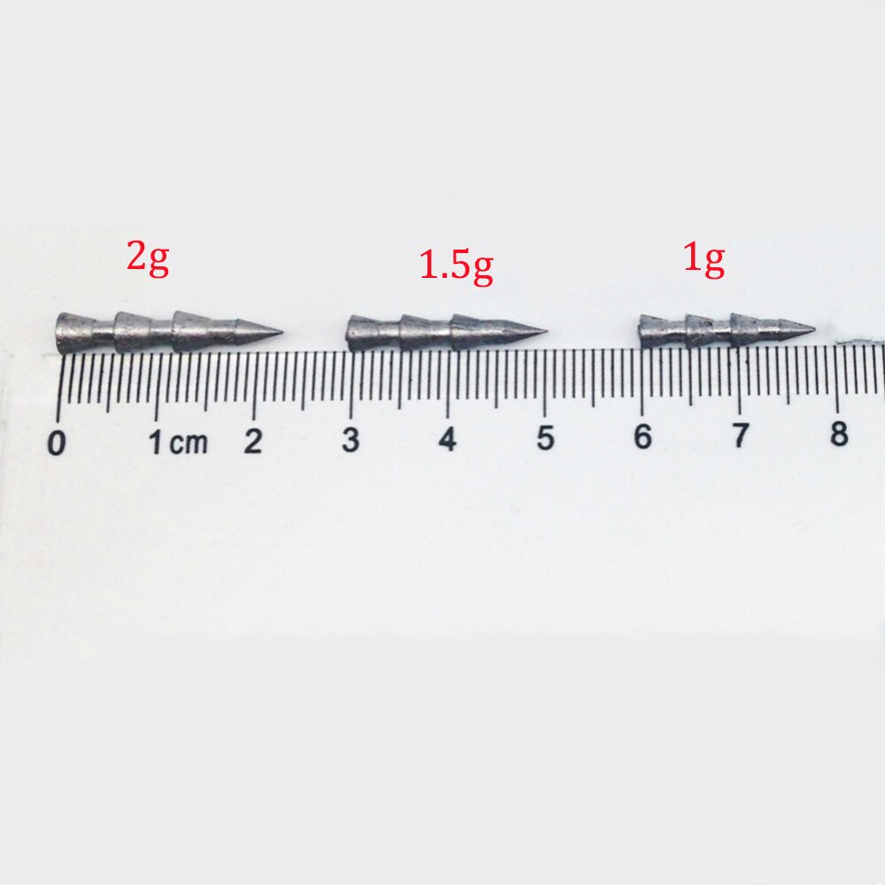 10 20 30 stuks/lot bovenwater vislood loodjes inzetstuk lood spijker vislokmiddelen gewicht vislood 1g 1.5g 2g