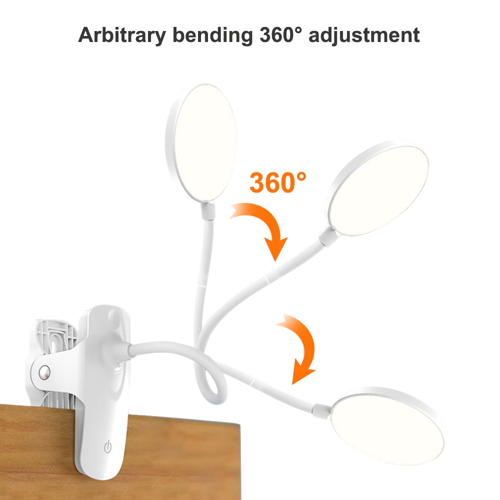 1200mAH/2500mAH LED USB Charging 3 Modes Clip Desk Lamp Eye Protection Reading Study Light USB Charge