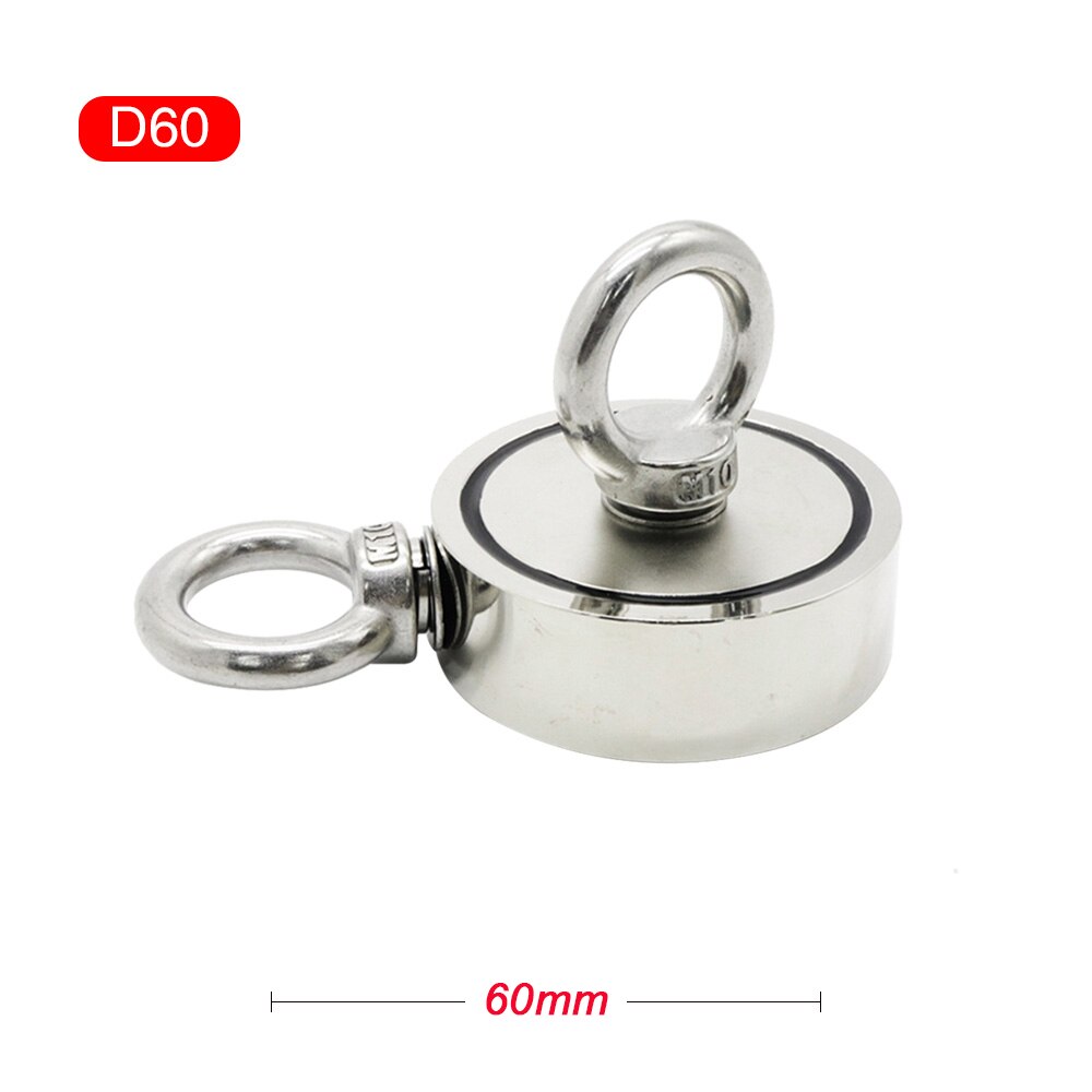 Stark neodymmagnet dubbelsidig sökmagneter krok superkraft räddning havsfiske magnetisk hållare max pull 200kg med ring: Magnet  d60