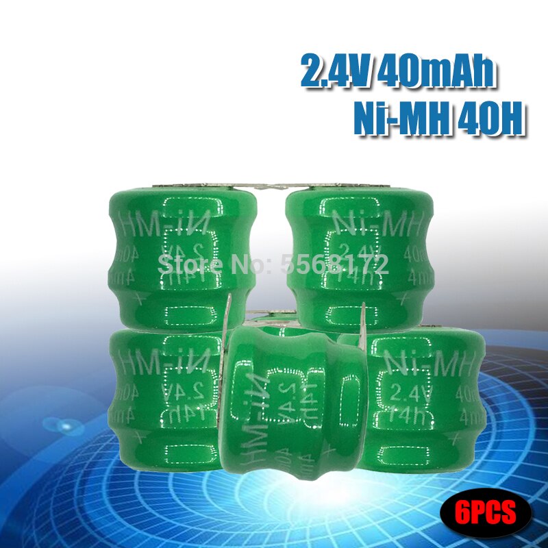 Original Ni-MH 2.4V 40mAh Rechargeable Button Cell Battery Pack Ni-MH Batteries With Pin: 6pcs