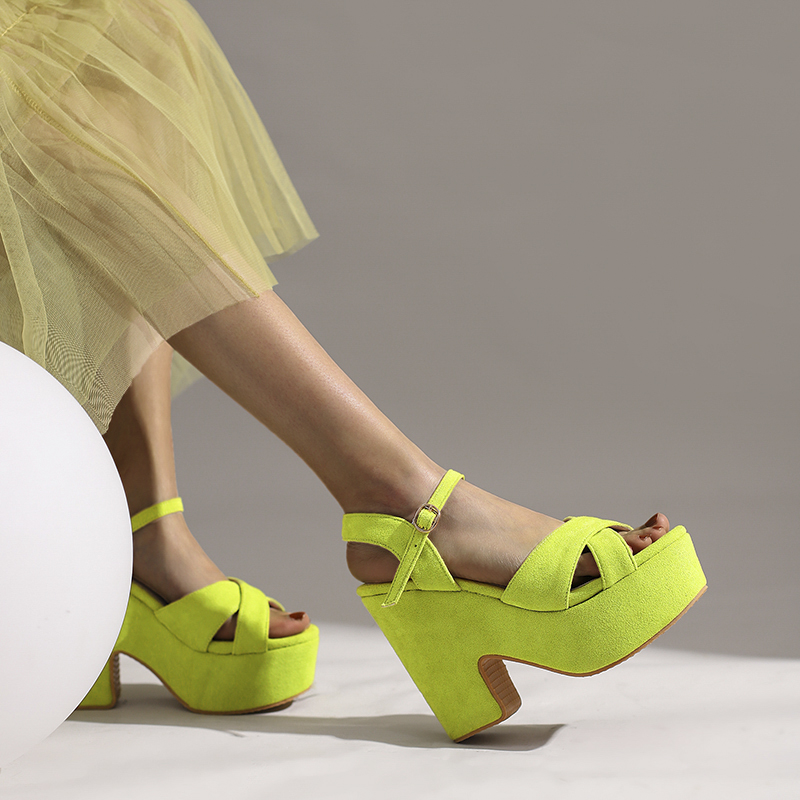 Sandalias de verano con tacón de cuña para mujer, calzado transpirable con plataforma Ultra alta, impermeable, color verde fluorescente