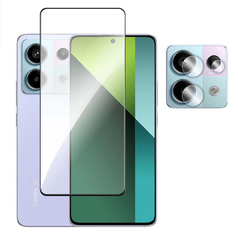 4 en 1 para Redmi Note 13 vidrio para Redmi Note 13 Pro 4G 5G vidrio templado 2.5D Protector de pantalla de cubierta completa para Redmi Note 13 película: Azul oscuro / Bundle (Pack) 4