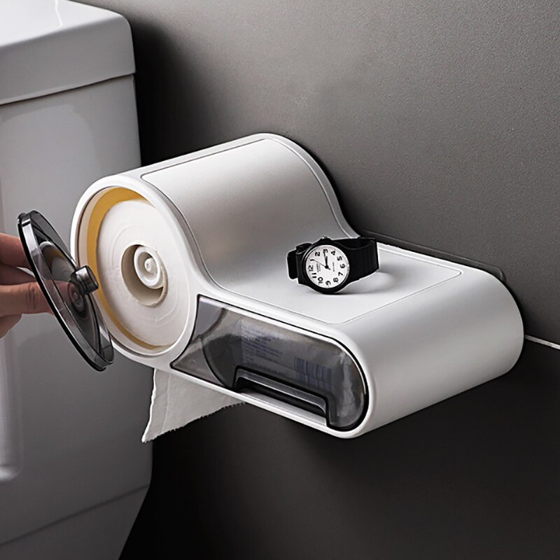 Badeværelse toiletpapirholder papir tissuekasse plast toilet dispenser vægmonteret rullepapir opbevaringsboks gratis stansning