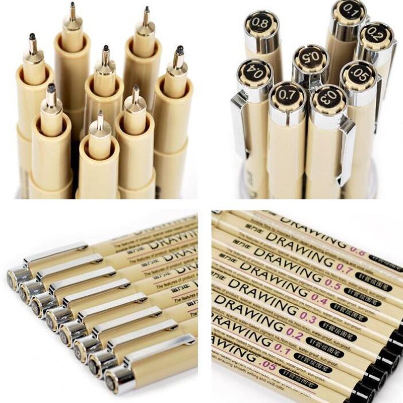 8 pcs/pack Needle Drawing Pen Art Sets Hook fine point Line Pen