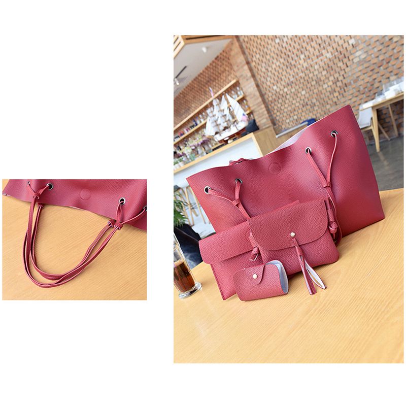 4Pcs Vrouwen Handtassen Purse Schoudertassen Casual Kwastje Tassen (Rood)