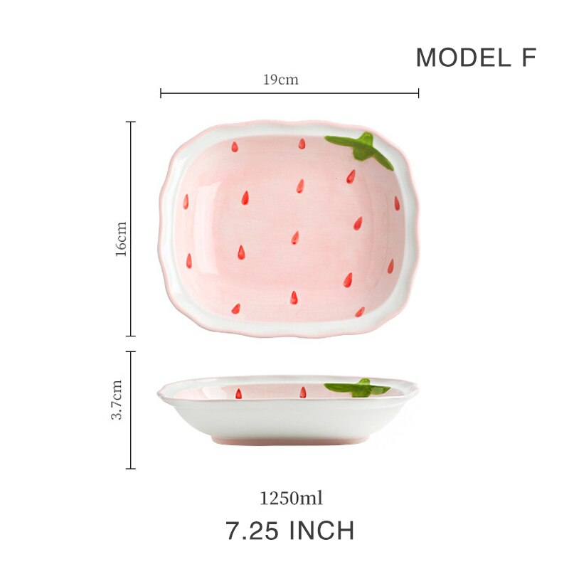 Ceramic Dinnerware Set Pink Dish Soup Spoon Noodle Plate Mug Food Bowl Girls Favor Easily Clean Home Use 1 Pcs Strawberry Style: Model F