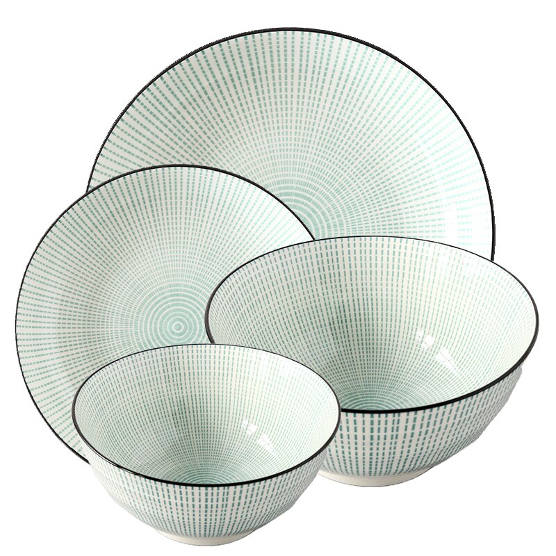 Assiette en céramique bol ensemble 4 pièces/Combo sous-glaçure forme ronde porcelaine vaisselle Support four lave-vaisselle CZY1017-4S: 11