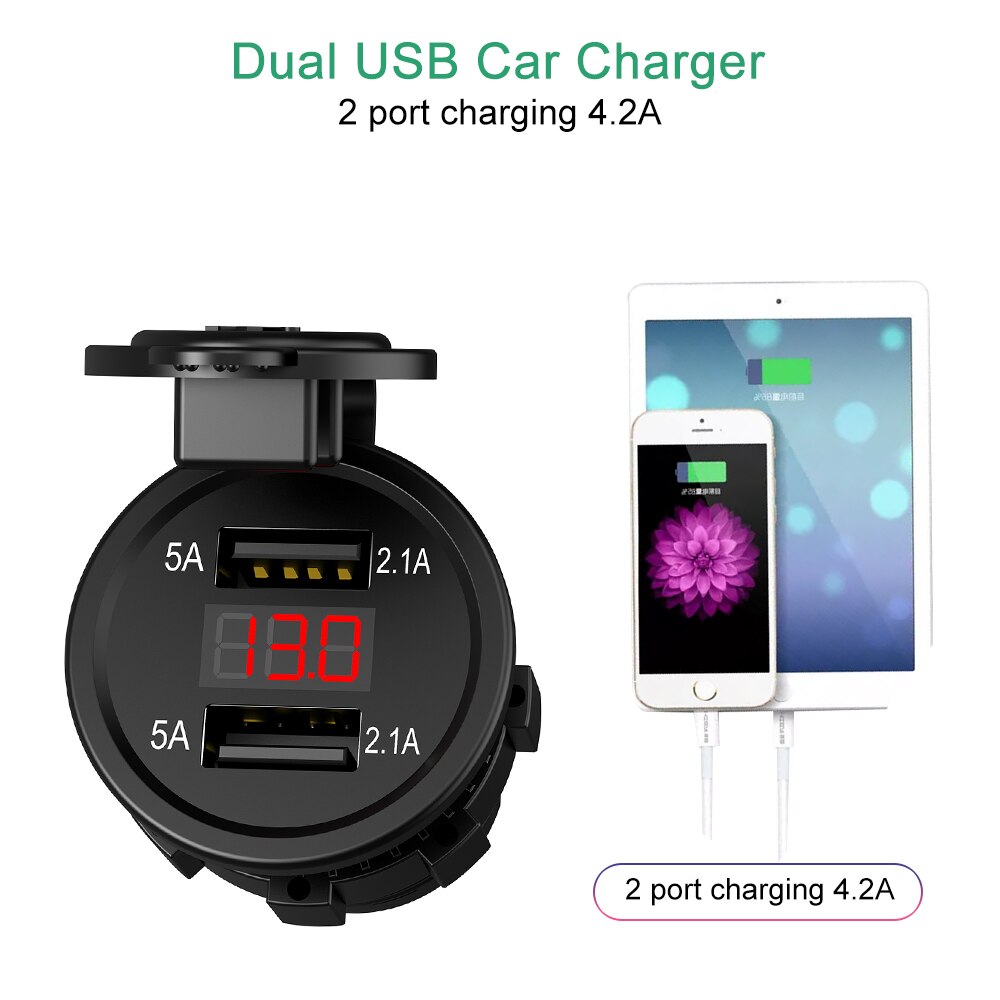 12V-24V Dual Usb-poorten Motorfiets Sigarettenaansteker Charger Met Led Digitale Voltmeter Meter Monitor Auto lader