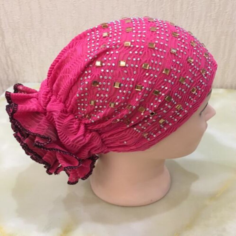 H021 chapeaux musulmans de avec strass, écharpe islamique avec fleur au dos, hijab