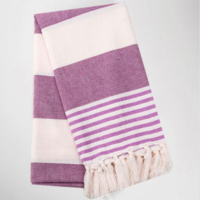 Gestreepte Katoenen Turkse Sport Badhanddoek Met Kwasten Reizen Gym Camping Bad Sauna Beach Gym Zwembad Deken Absorberende Easy Care: Purple