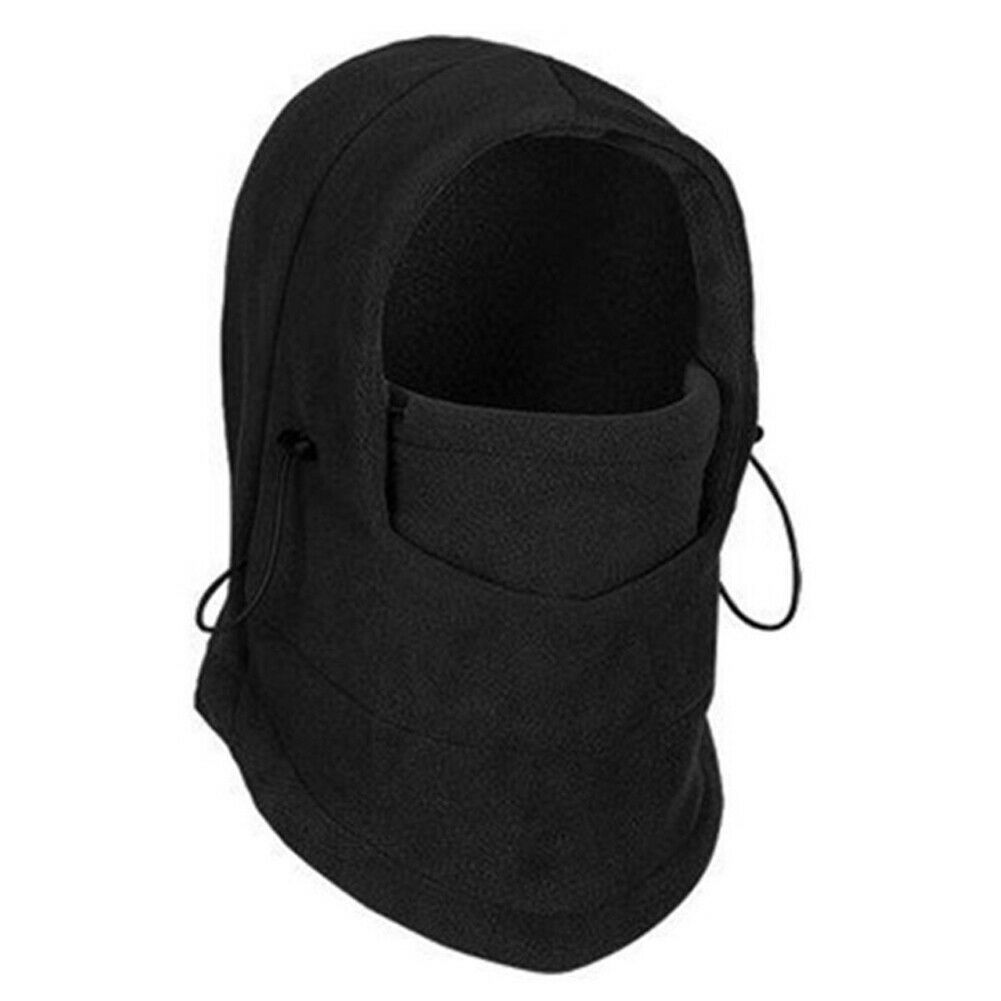 Unisexe hiver Snood polaire écharpe capuche cou visage masque couleur unie cyclisme Ski chapeau: Black