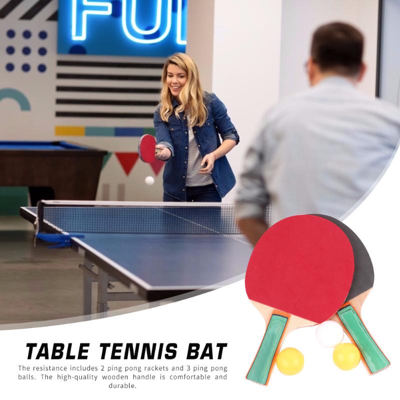 1 Pair Table Tennis Racket Ping Pong Paddle Bat with 3 Training Balls Set for Beginner Kids Adults Students Exercise