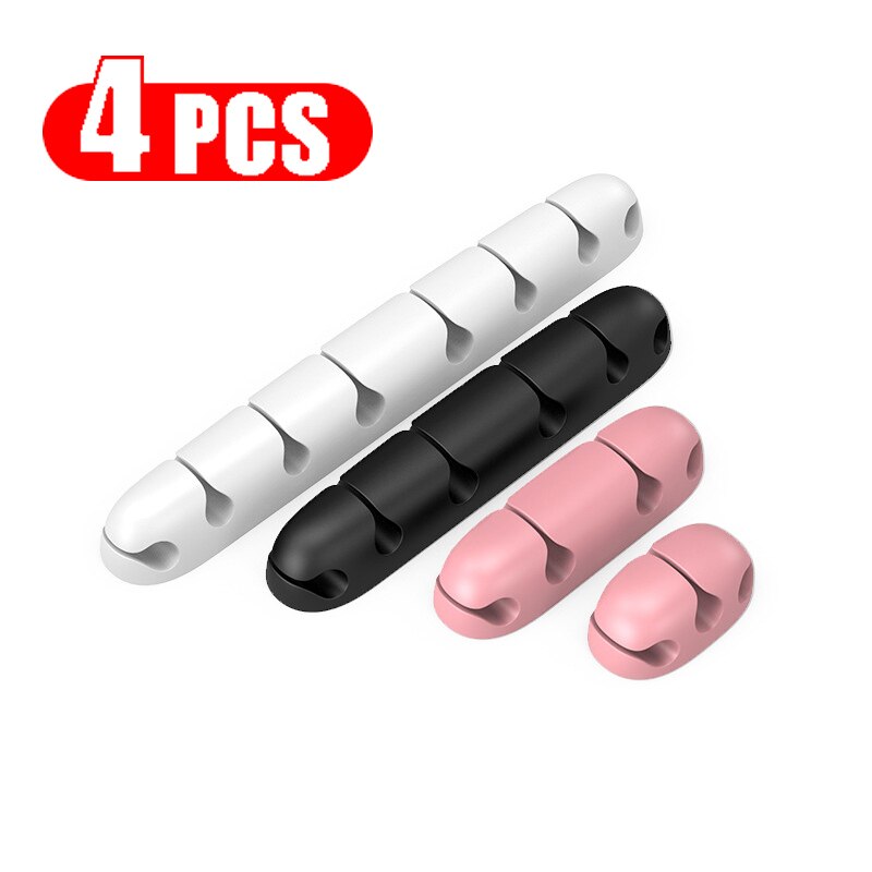 4PCS Desktop Double-sided Porous Non-marking Cable Holder Wire Cord Protector Silicone USB Cable Wire Organizer Management Clamp: Mix 4PCS