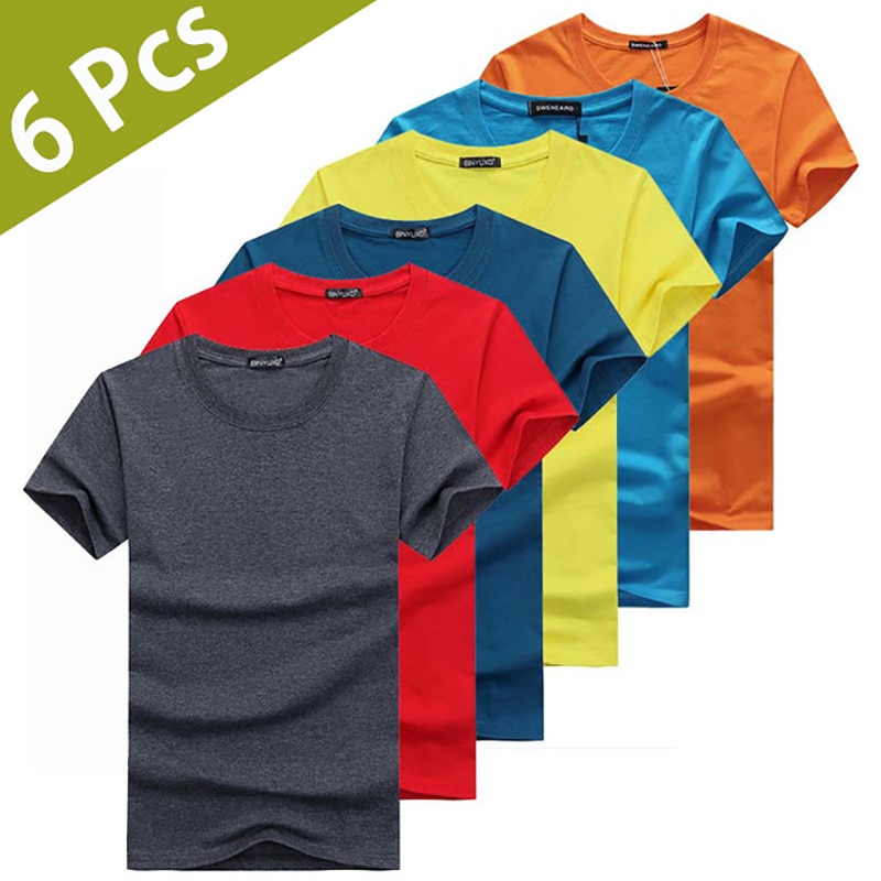 Men clothing Summer 6pcs/lot Men's T-Shirts Solid Casual Cotton Tops Tee Shirt Short Sleeve T-shirt