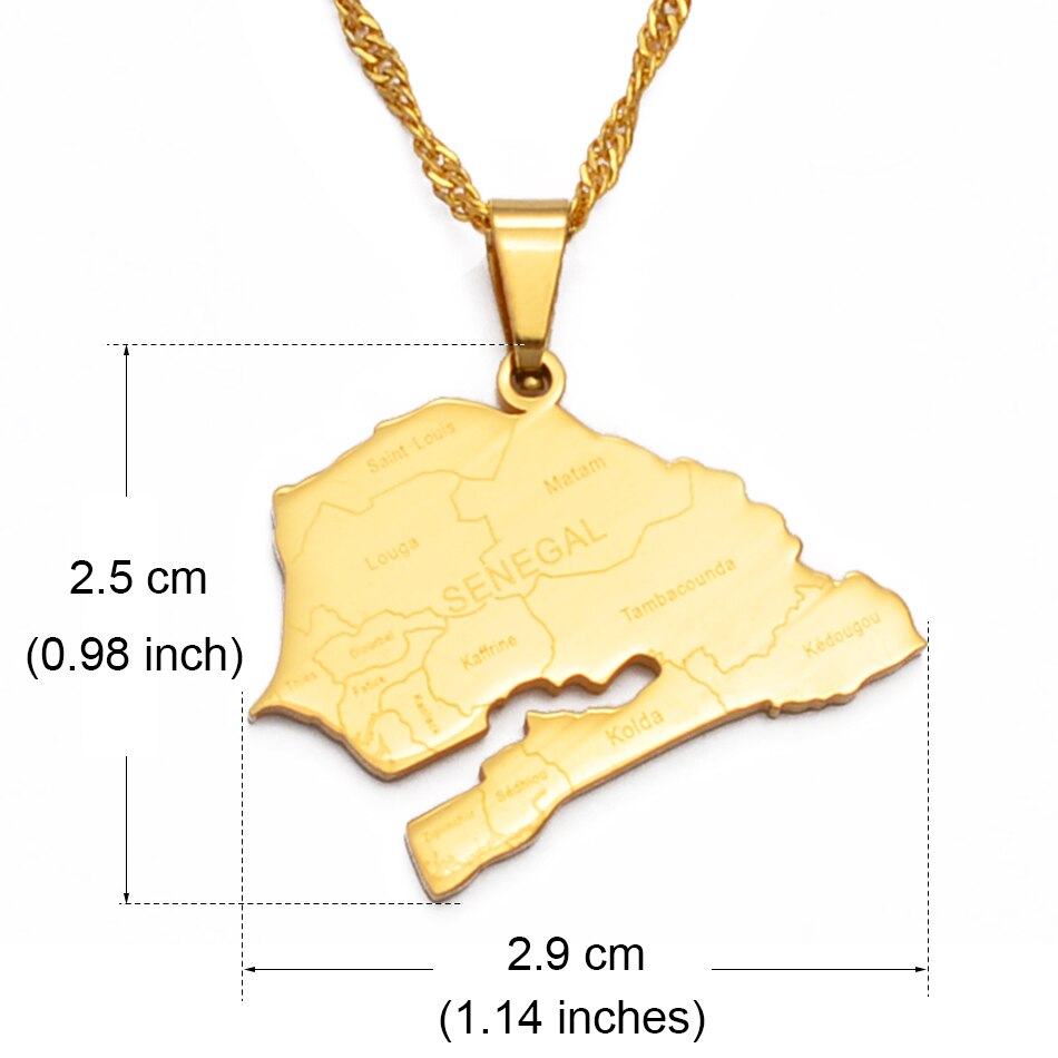 Anniyo senegal mapa com cidade nam charme pingente colares para mulher menina cor de ouro jóias mapa africano senegalês #135821