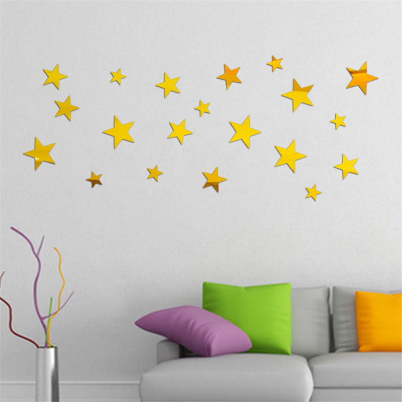 3D Mirror Star Wall Sticker DIY Art Removable Decal Vinyl Acrylic Home Decor Reflective Wall Decals for Home Decoration Mirrors: Gold
