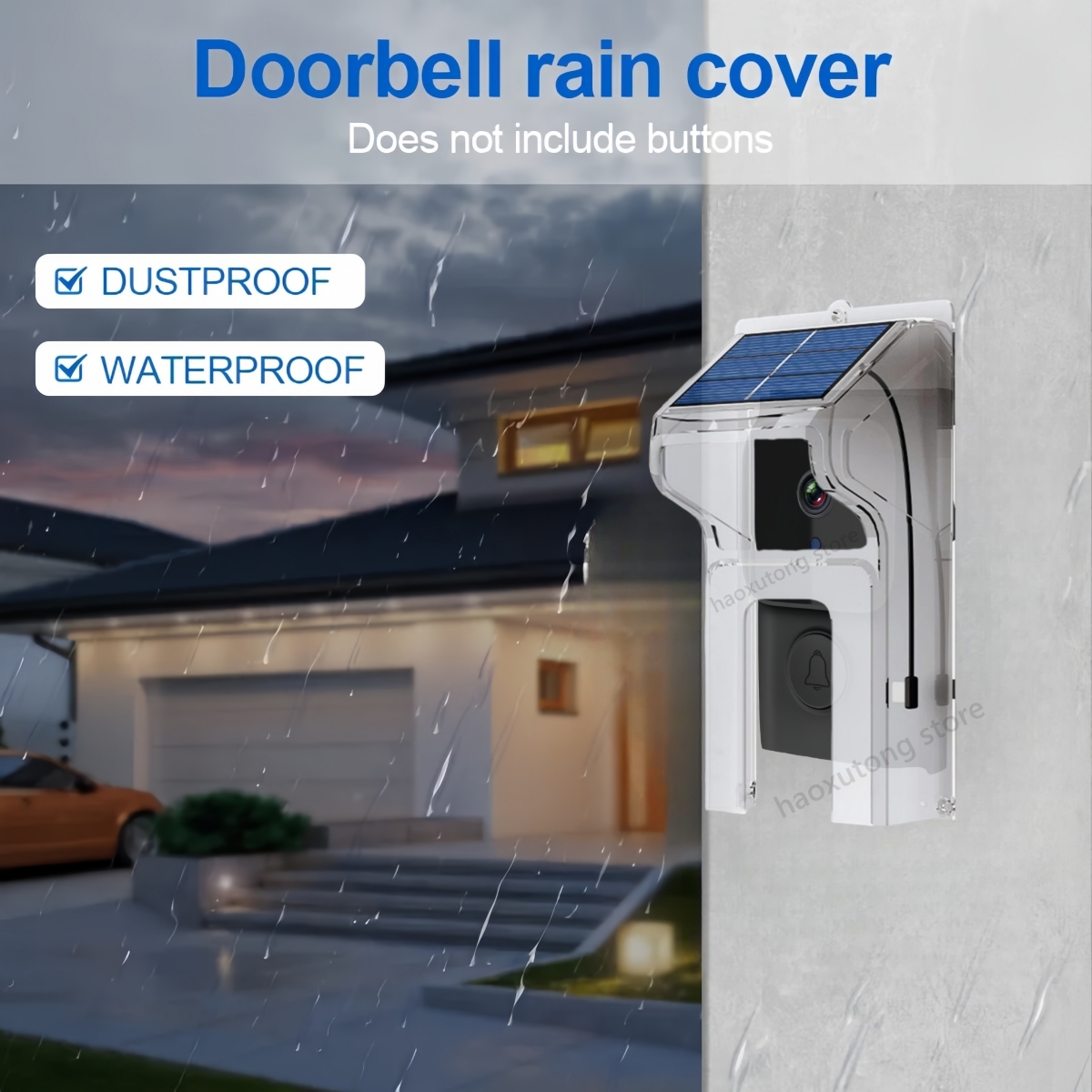 Wasserdichter Solar-Türklingel-Regenschutz und Sonnenschutz für den Außenbereich, Ruftafel, Kunststoffabdeckung, staubdichter Ringknopfschutz
