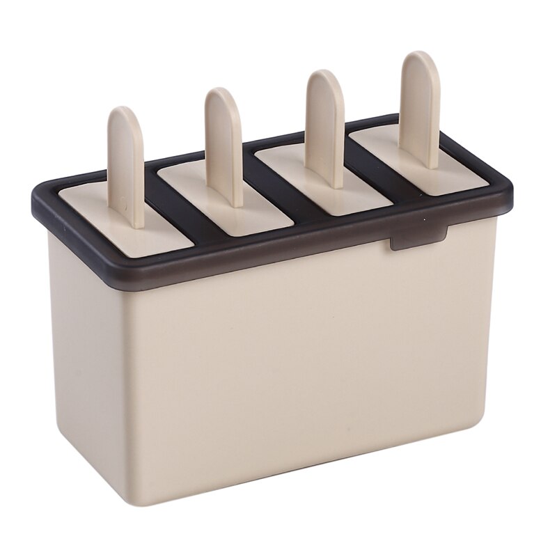 Popsicle Molds 4 Cells Frozen Pop Moulds DIY Juices Purees Yogurt Pudding Ice Cream Maker Plastic Durable Lids Frozen Snack Tool: beige yellow